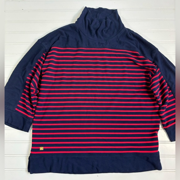 Lauren Ralph Lauren Turtleneck Sweater 3/4 Sleeve Red Navy Stripe Womens Size L - Picture 13 of 14